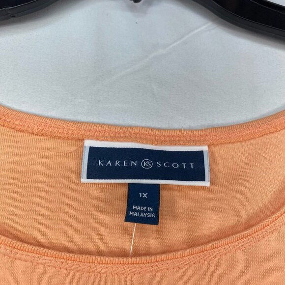 Karen Scott Shirt Womens Plus size 1X Orange Short Sleeve Scoop Neck Cotton New - Picture 3 of 7